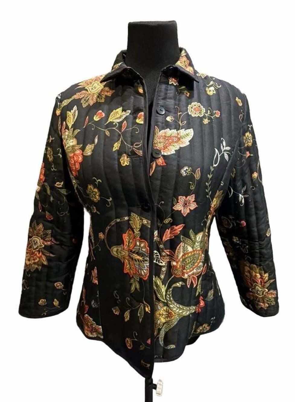 856 Silkland Quilted Silk Floral Jacket Size PM